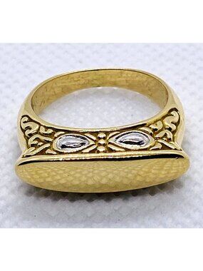 John Hardy 18K Yellow White Gold Signet Ring Size 5.5